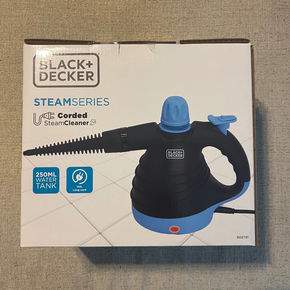 Black+Decker SteamSeries Corded Handheld Steam Cleaner BDST81 Black Blue 9pc NEW